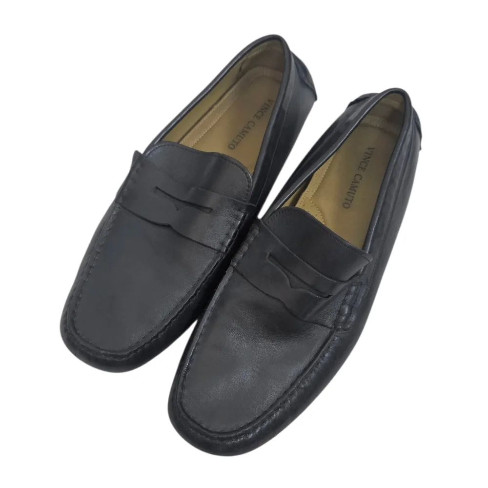 Vince Camuto Mens Black Leather Slip-On Penny Loafers